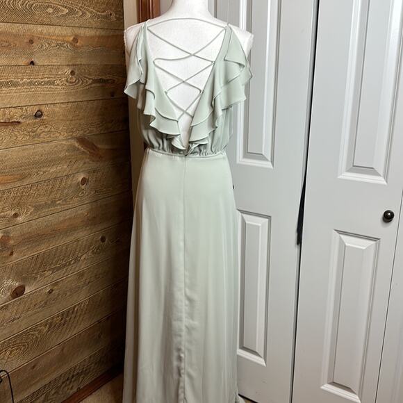 Wayf Wrap Formal Bridesmaid dress Sage green Ruffle V-Neck Size Medium - Picture 6 of 9